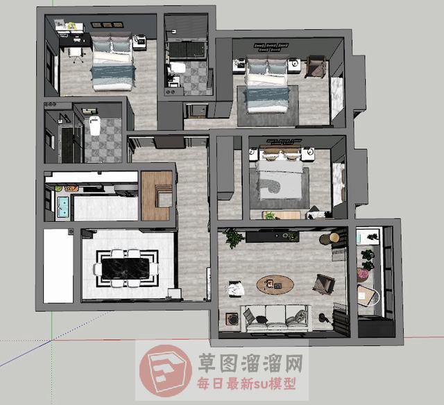 中式家装户型SU模型 1