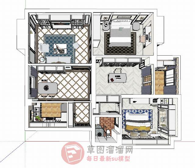 简约美式室内SU模型 1