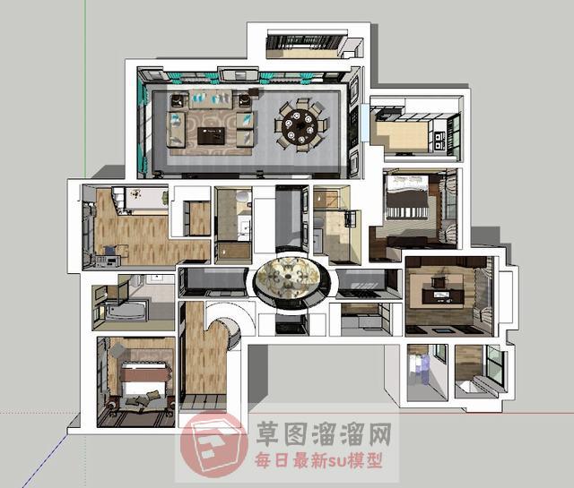 户型简约家装SU模型 1