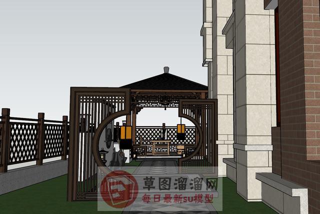 新中式别墅建筑SU模型 2