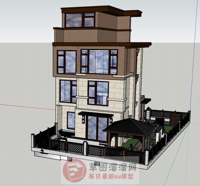 新中式别墅建筑SU模型 6