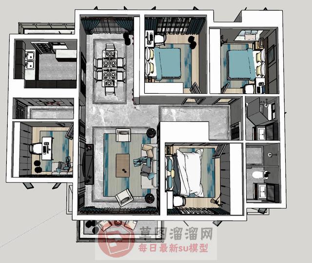 后现代中式家装SU模型 1