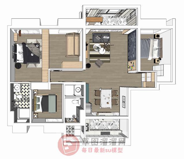 欧式风格家装空间SU模型 1