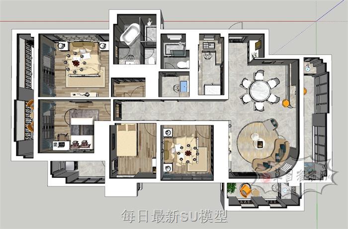 欧式简约室内SU模型 1