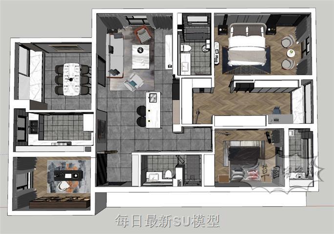 北欧家装户型SU模型 1