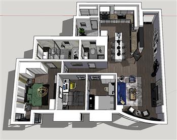 现代风格 家装 户型 住宅 完整 鸟瞰