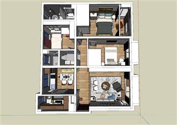 三房两厅室内家装SU模型 免费sketchup模型下载