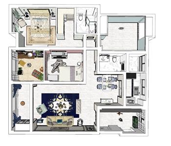 欧美家装户型SU模型 免费sketchup模型下载