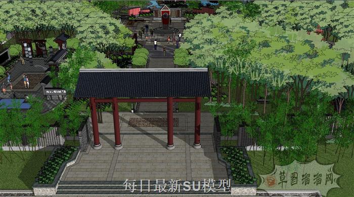 中式风格公园景观SU模型 2