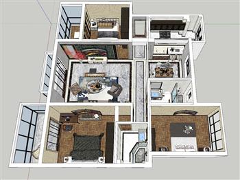 现代家装整体SU模型 免费sketchup模型下载