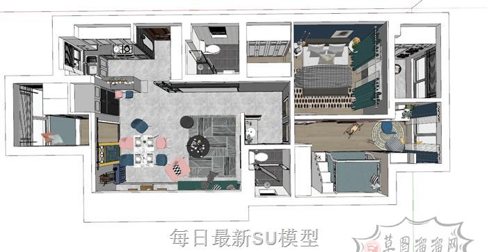 户型现代家装SU模型 1