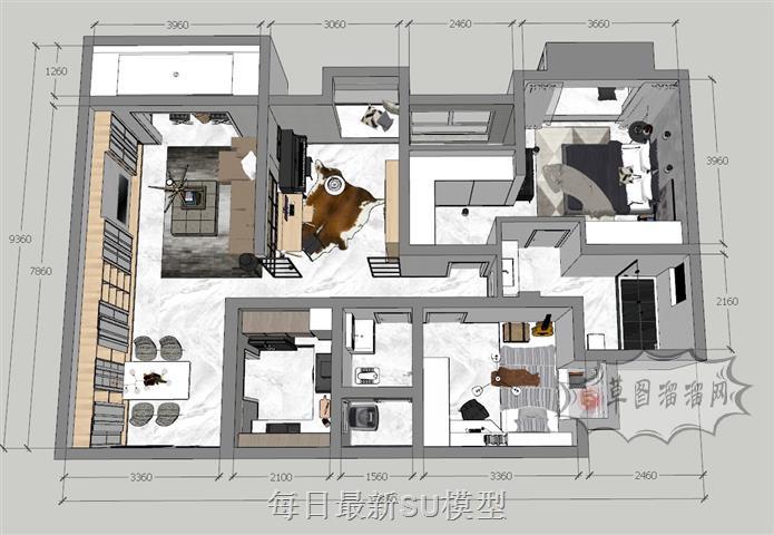 现代家装户型SU模型 1