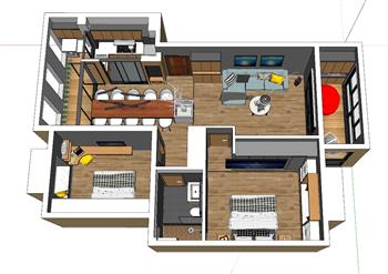 小户型两房家装SU模型 免费sketchup模型下载