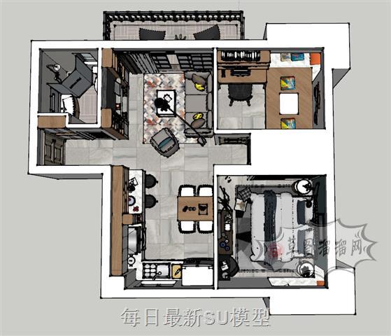 小户型家装室内SU模型 1