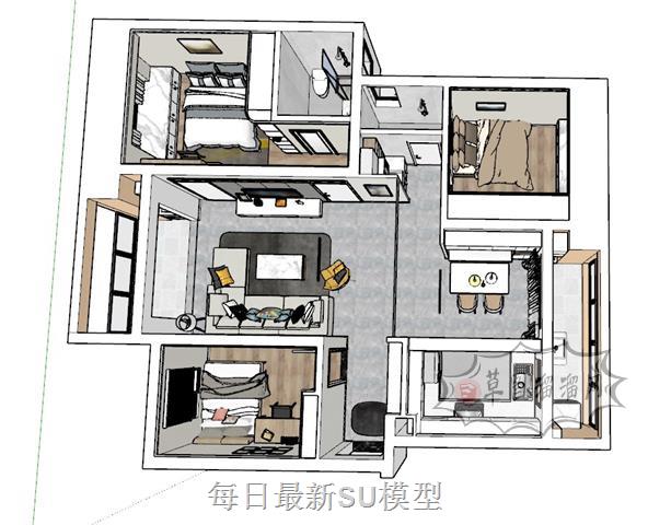 家装户型鸟瞰图SU模型