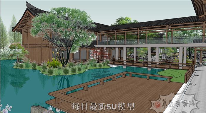 中式休闲酒店SU模型 6