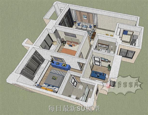 现代户型家装SU模型 1