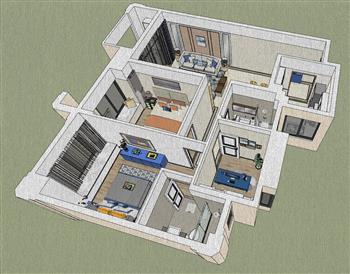 现代户型家装SU模型 免费sketchup模型下载
