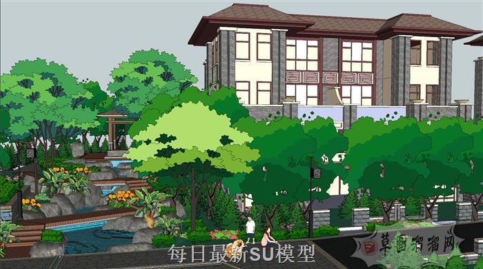 新中式小区建筑SU模型 2