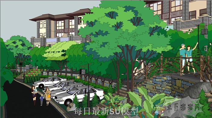 新中式小区建筑SU模型 4