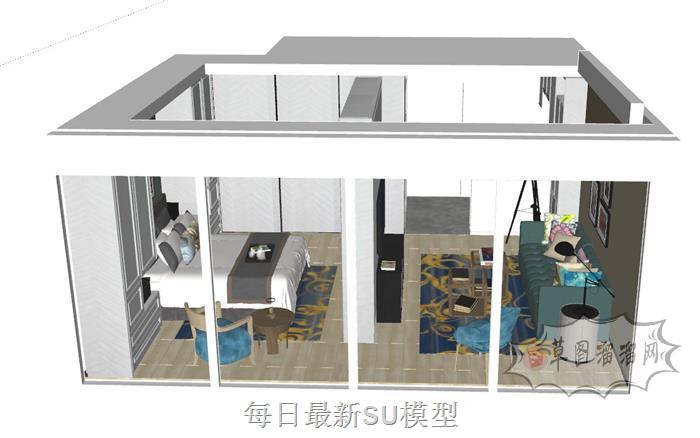 单身公寓室内SU模型 1