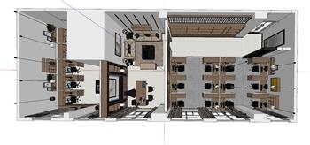 公司办公室公共区域SU模型