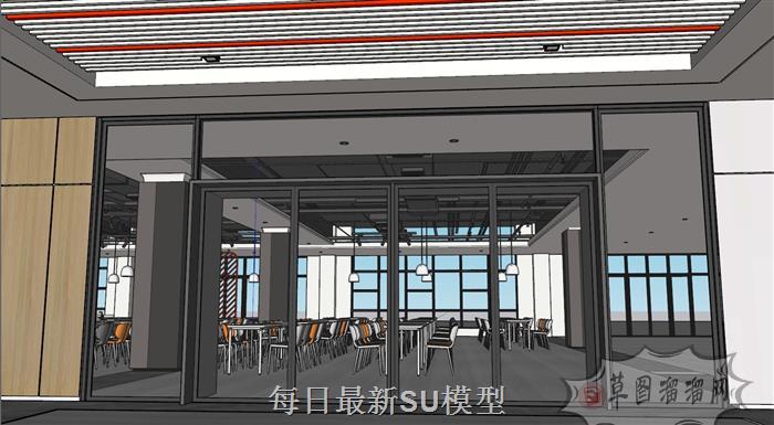 学校食堂餐厅SU模型 2