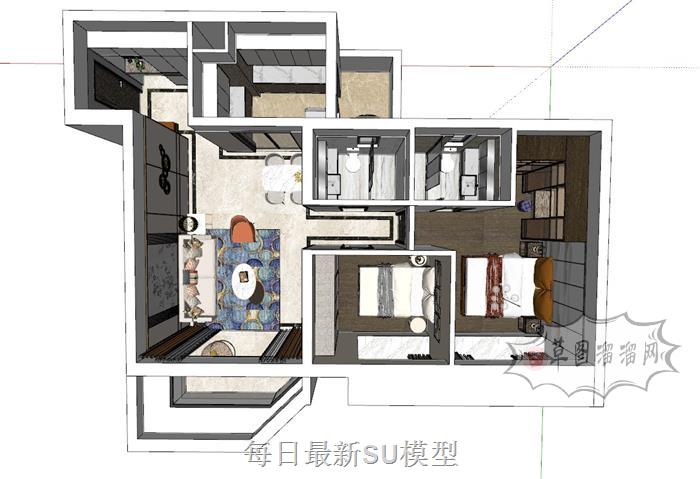 鸟瞰公寓住宅SU模型 1