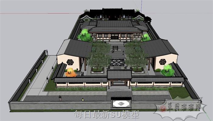 中式古建筑庭院SU模型 1