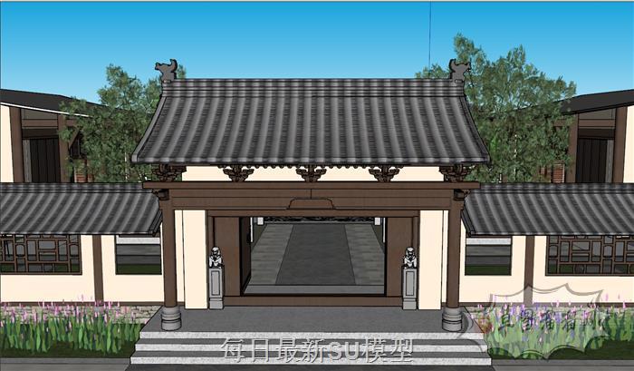 中式古建筑庭院SU模型 2