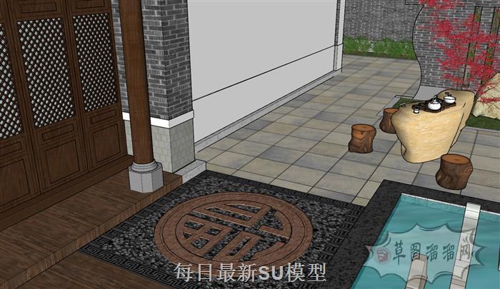 中式古建筑庭院SU模型 5