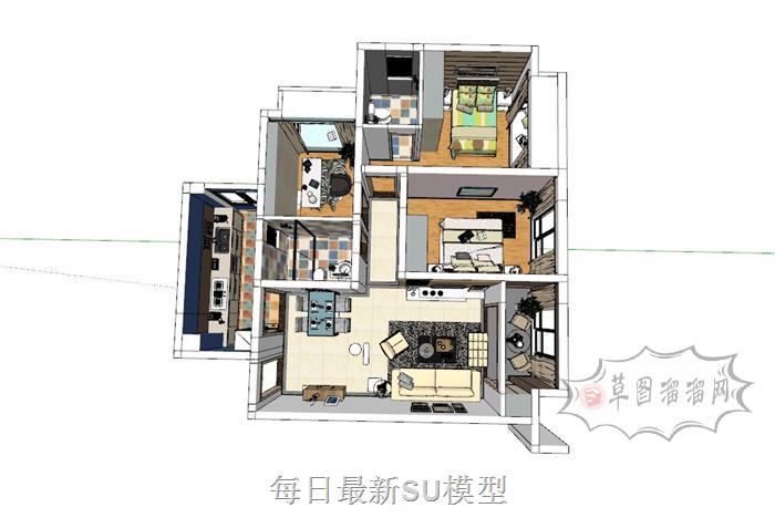 家装户型鸟瞰SU模型 1