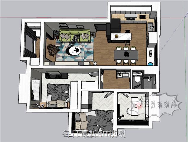 鸟瞰家装公寓SU模型 1