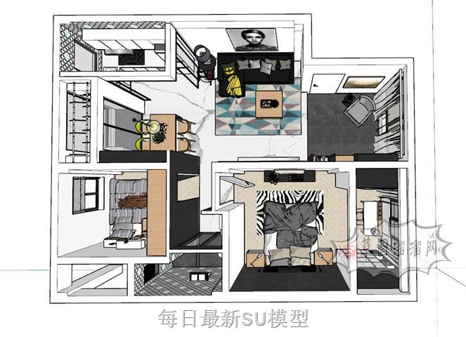 北欧户型家装SU模型 1