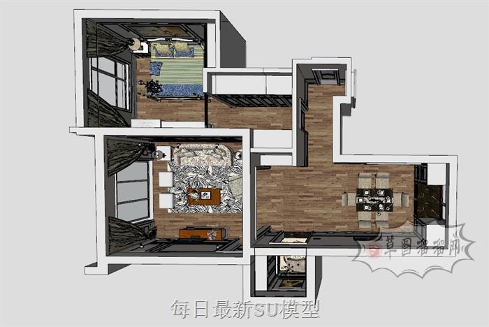 小户型家装公寓SU模型 1