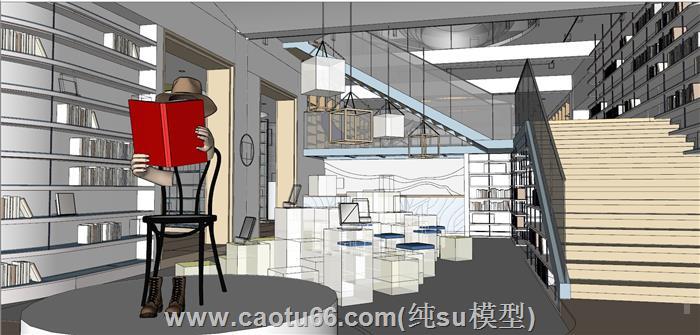 三层书吧书店SU模型 5