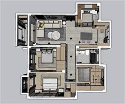 现代风格家装户型SU模型 免费sketchup模型下载