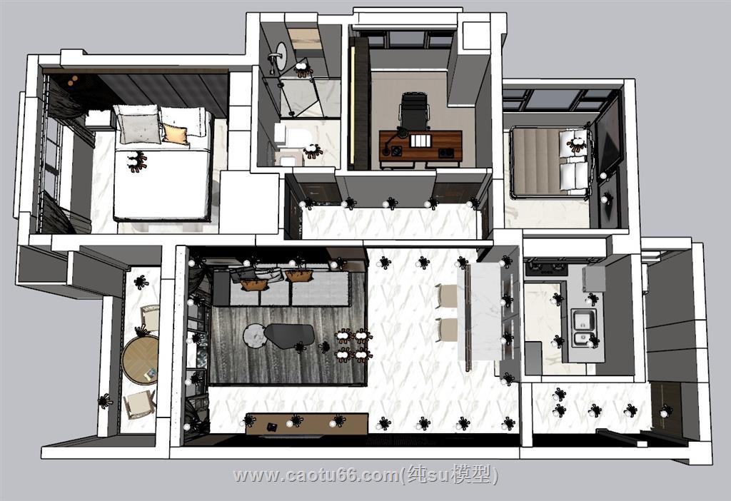 现代风格户型家装SU模型 1