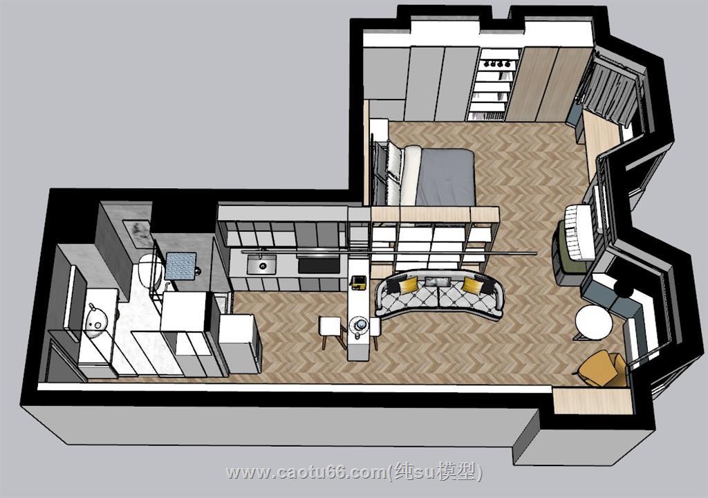 单身公寓家装SU模型 1