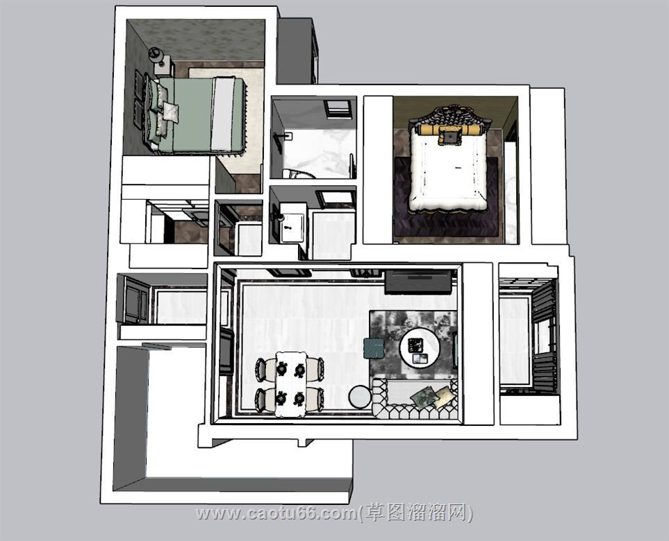 家装户型鸟瞰图SU模型 1