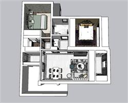 家装户型鸟瞰图SU模型 免费sketchup模型下载