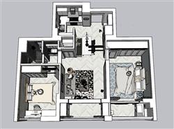 北欧家装户型SU模型 免费sketchup模型下载