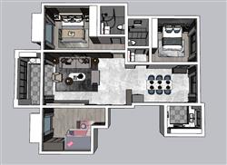 家装户型鸟瞰SU模型