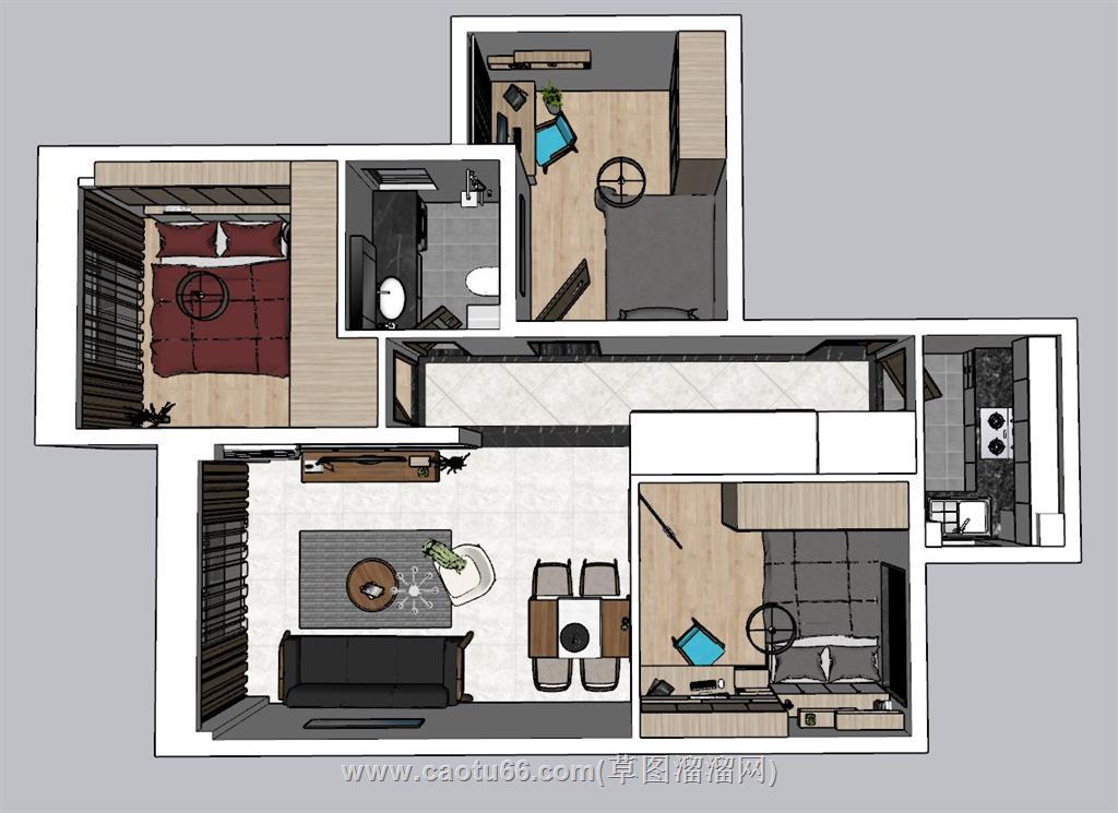 家装户型住宅SU模型 1