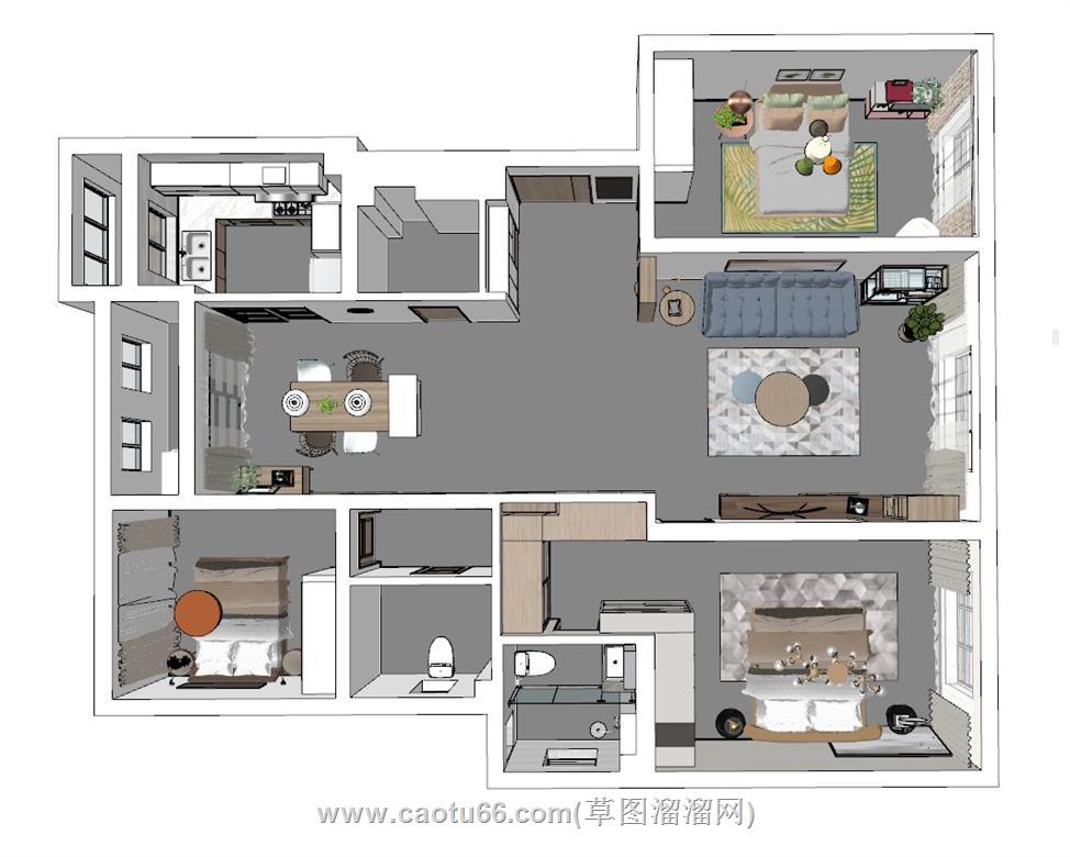 家装户型样板间SU模型 1