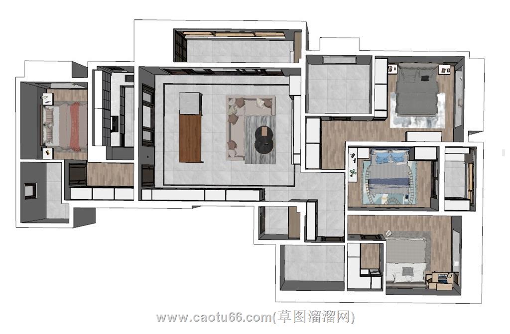 鸟瞰家装样板间SU模型 1