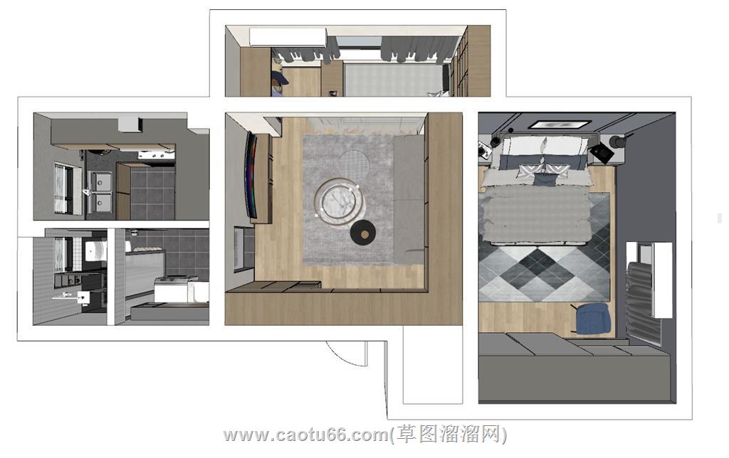 北欧小户型家装SU模型 1