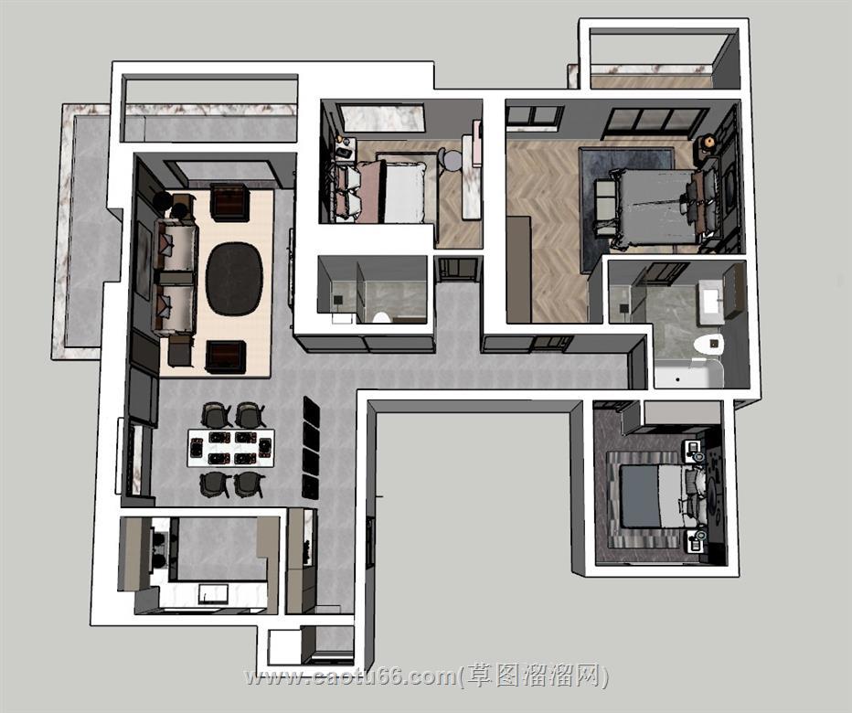 中式样板间家装SU模型 1