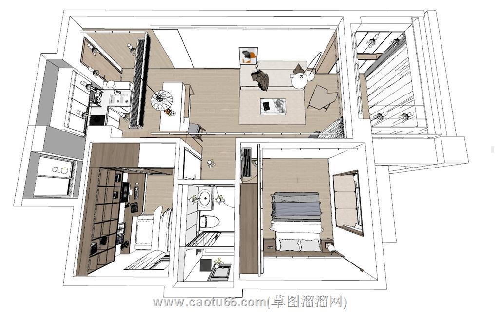 家装完整小户型SU模型 1