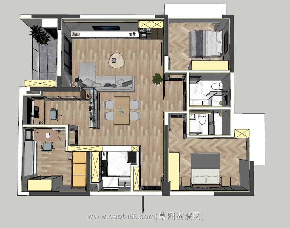 整体家装户型SU模型 1